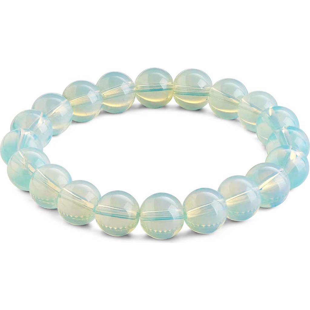 Sterling Forever Glass Opal Beaded Stretch Bracelet In Blue