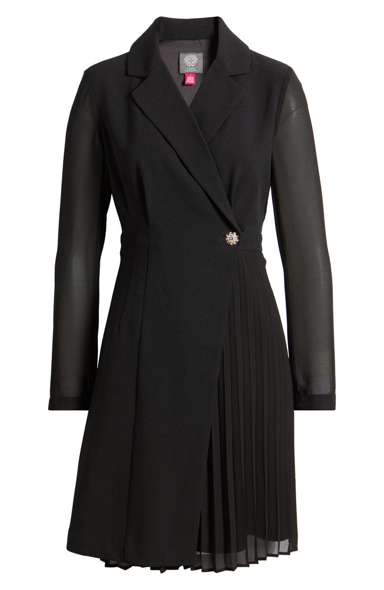 Vince Camuto Crystal Button Long Sleeve Mixed Media Coat Dress, Alternate, color, Black