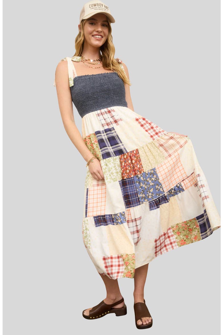 Denim Bodice Patchwork Skirt Sundress, Alternate, color, DENIM MULTI