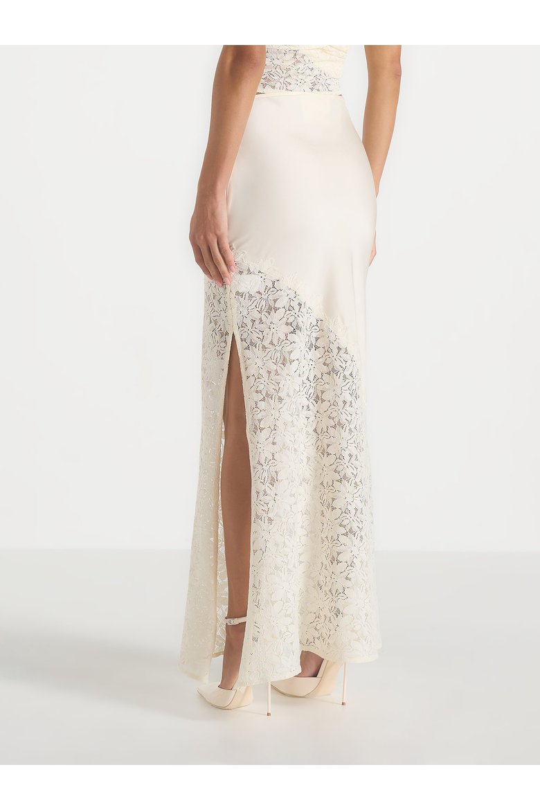 Belle Satin Lace Maxi Skirt, Alternate, color, Champagne