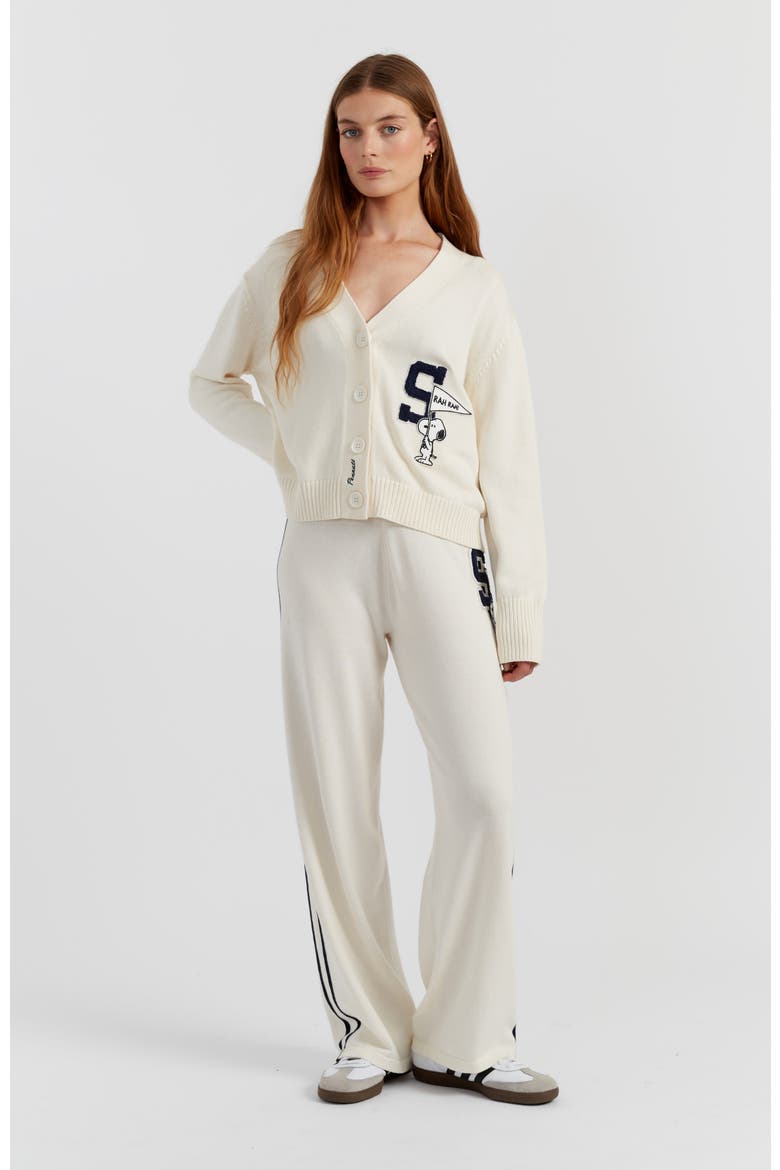 Snoopy Varsity Cotton Cardigan Sweater, Alternate, color, Cream