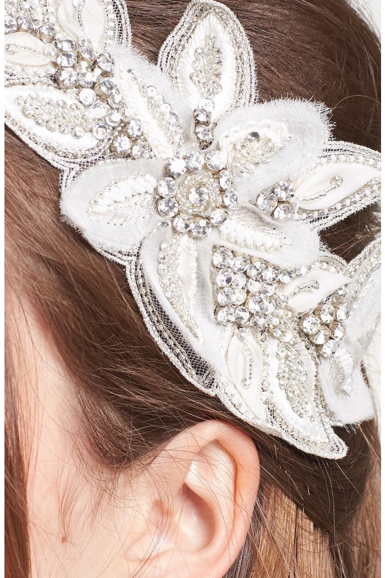'Bianca' Floral Beaded Head Wrap, Alternate, color, IVORY