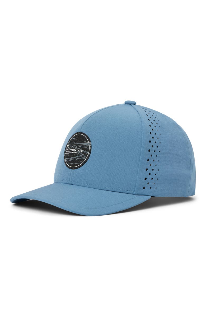 TravisMathew Long Journey Snapback Baseball Cap, Main, color, Captains Blue