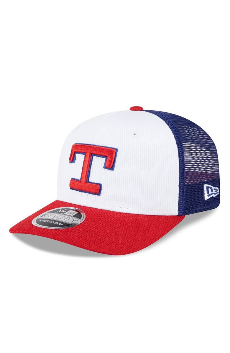 New Era Men's New Era  White/Red Texas Rangers 2025 Batting Practice 9SEVENTY Stretch-Snap Trucker Hat, Main, color, 