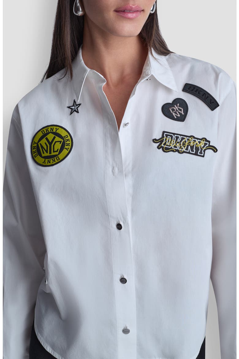 Patch Detail Cotton Button-Up Shirt, Alternate, color, WHITE