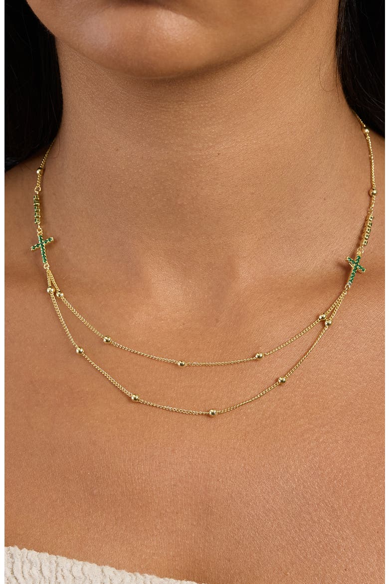 Pavé Cross Layered Station Necklace, Alternate, color, GOLD