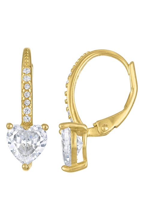 Kids' Cubic Zirconia Heart Lever-Back Earrings
