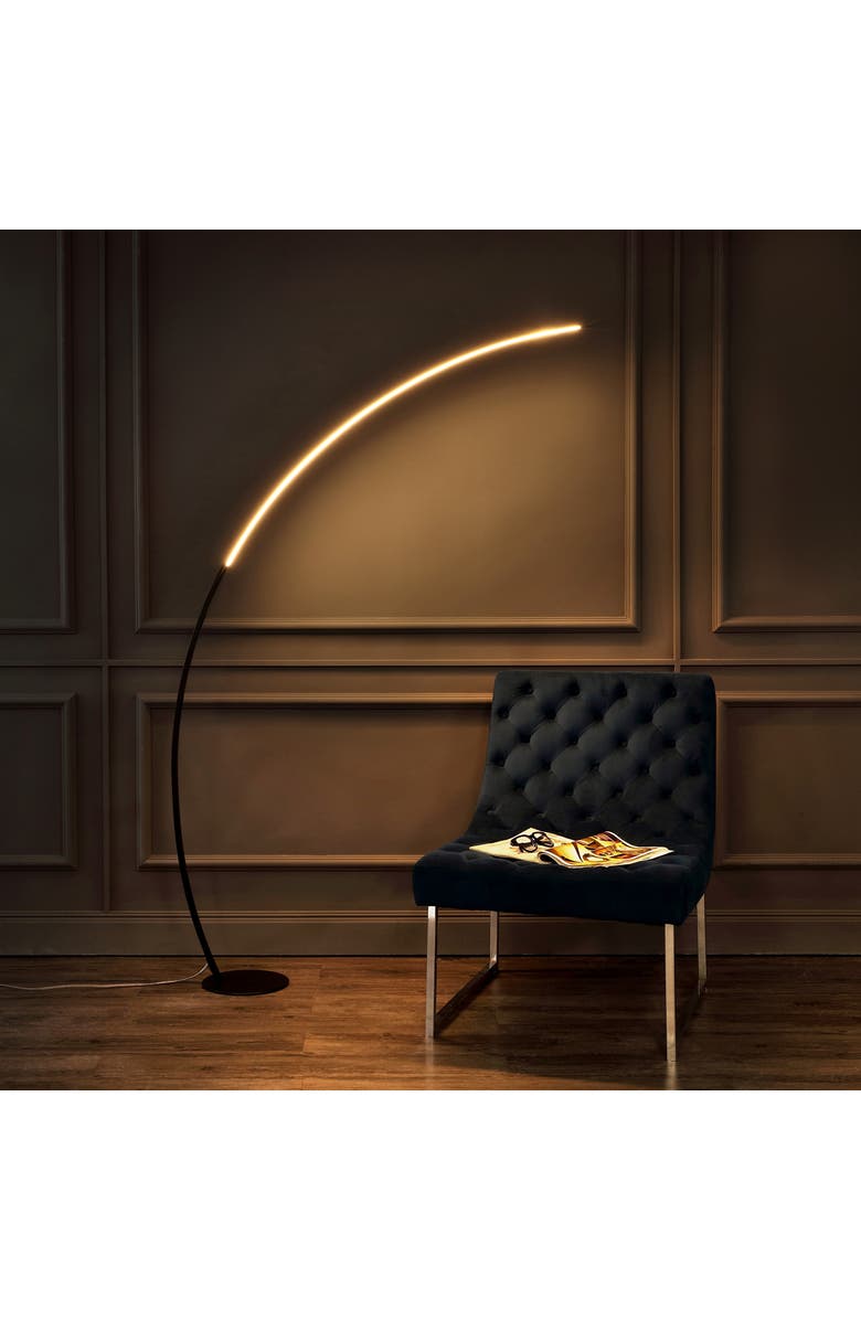 JONATHAN Y Enzo 68" Contemporary Minimalist Metal Arc Dimmable Integrated LED Floor Lamp, Black, Alternate, color,