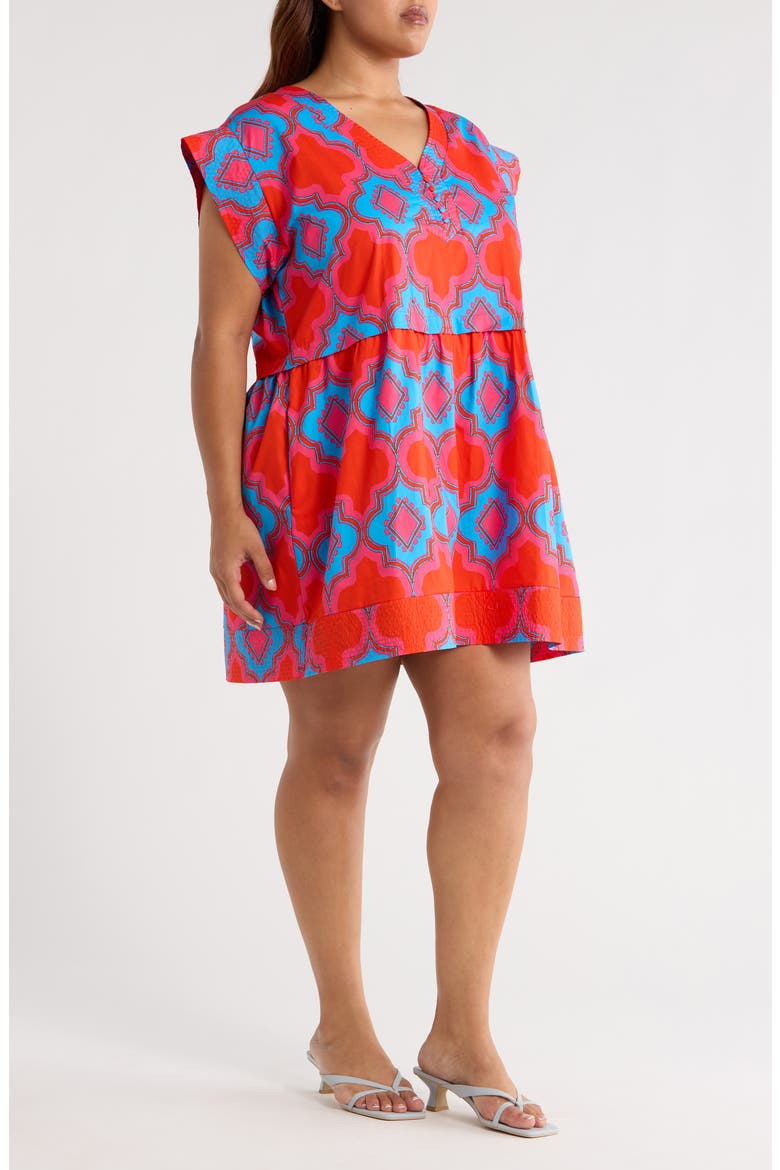 Devany Jolene Abstract Print Cotton Trapeze Dress, Alternate, color, RED/ BLUE/ MULTI