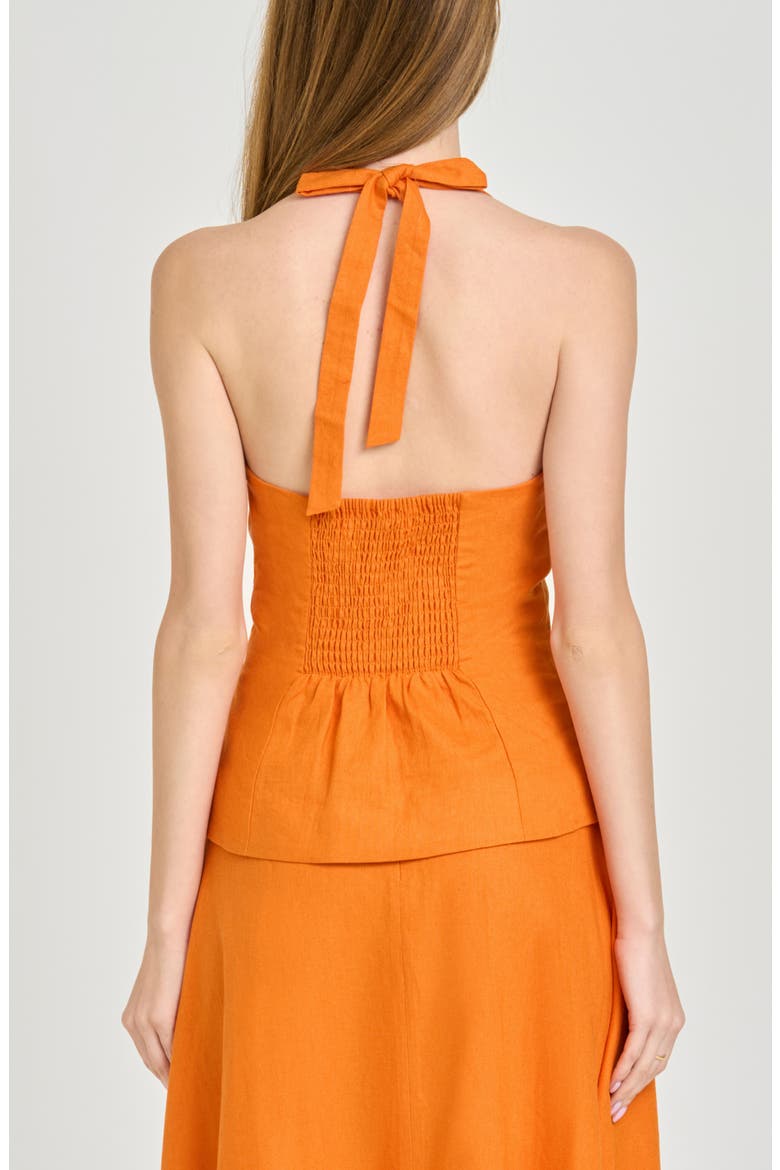 x Hannah Lovey Porter Capri Halter Neck Linen Blend Top (Nordstrom Exclusive), Alternate, color, ORANGE