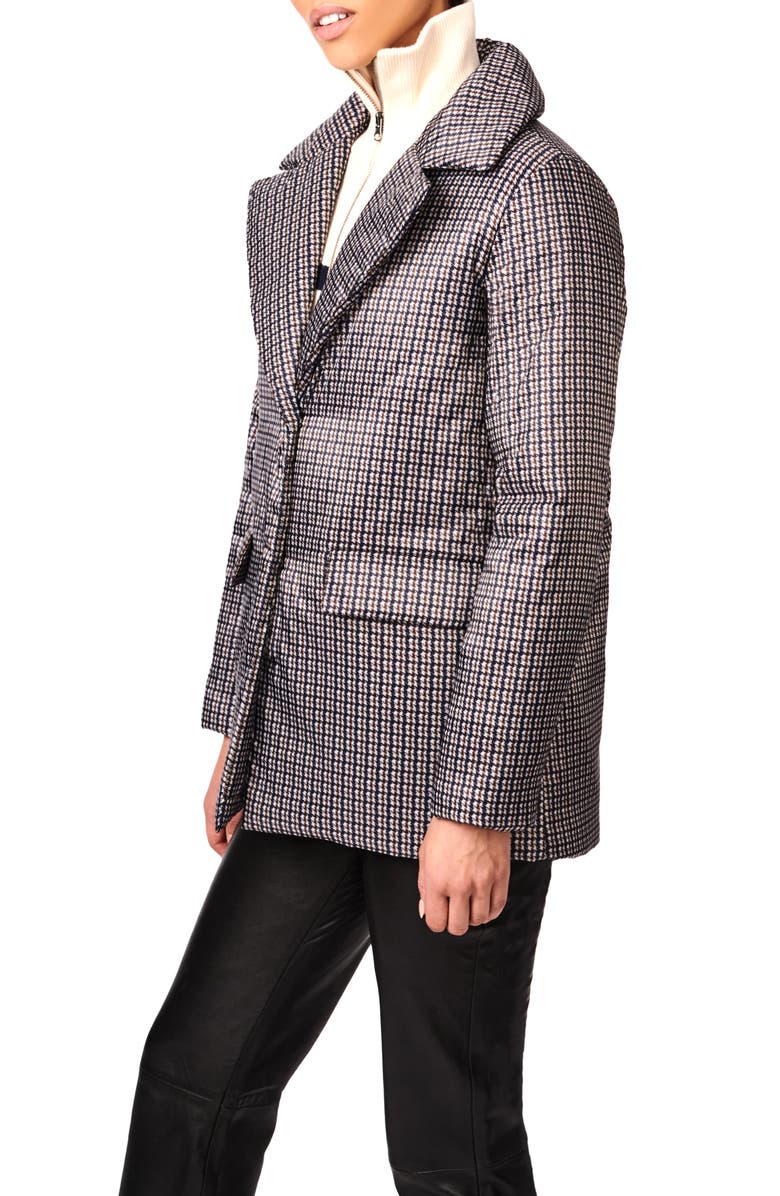 Bernardo Houndstooth Recycled Polyester Puffer Blazer, Alternate, color, Blackbrown