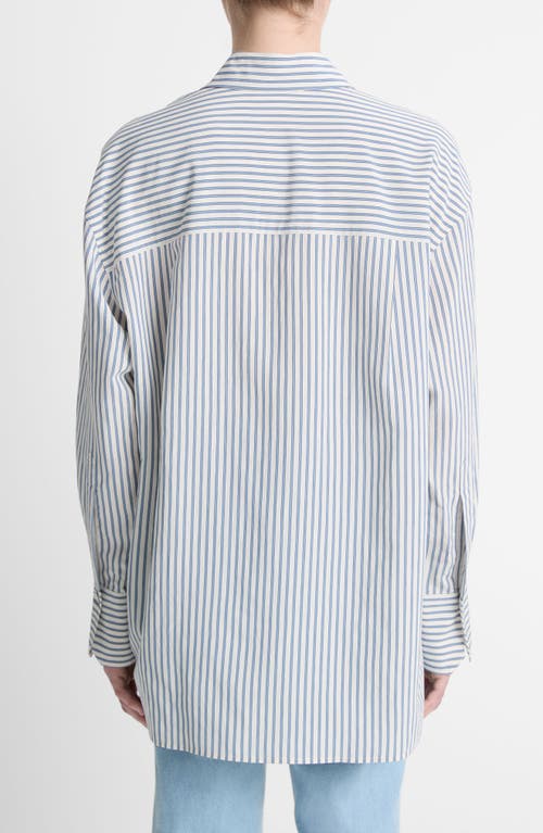 Vince Furrow Stripe Button-front Shirt In Blue/off White