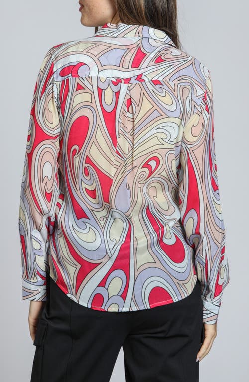 Apny Print Button-up Shirt In Purple Multi