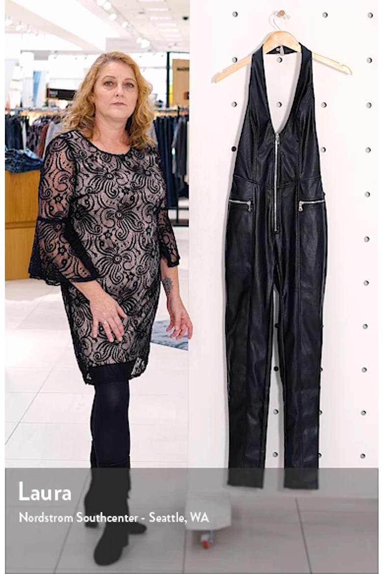 Plunge Neck Open Back Faux Leather Jumpsuit video