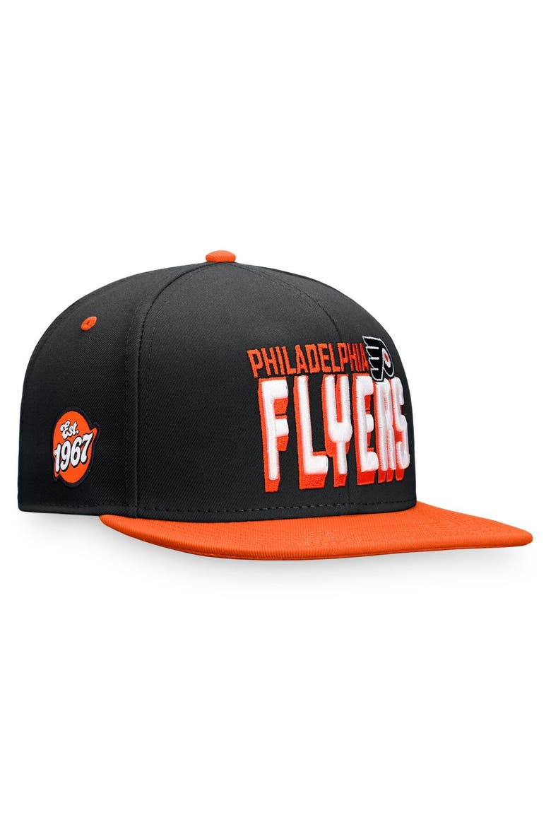 Men's Fanatics Branded Black/Orange Philadelphia Flyers Heritage Retro Two-Tone Snapback Hat, Main, color, Black