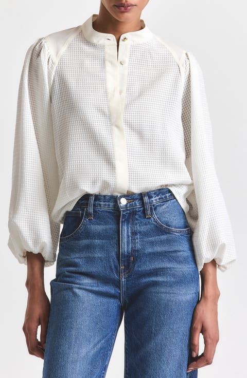 Dianna Mini Grid Georgette Button-Up Top