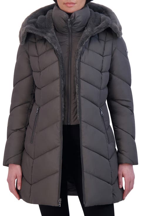 Faux Fur Trim Bibbed Puffer Jacket