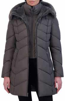 Laundry by Shelli Segal Faux Fur Trim Bibbed Puffer Jacket