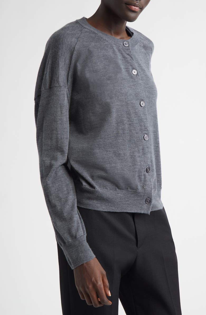 LOULOU DE SAISON Kita Fine Knit Cashmere Crewneck Cardigan, Alternate, color, Anthracite Melange