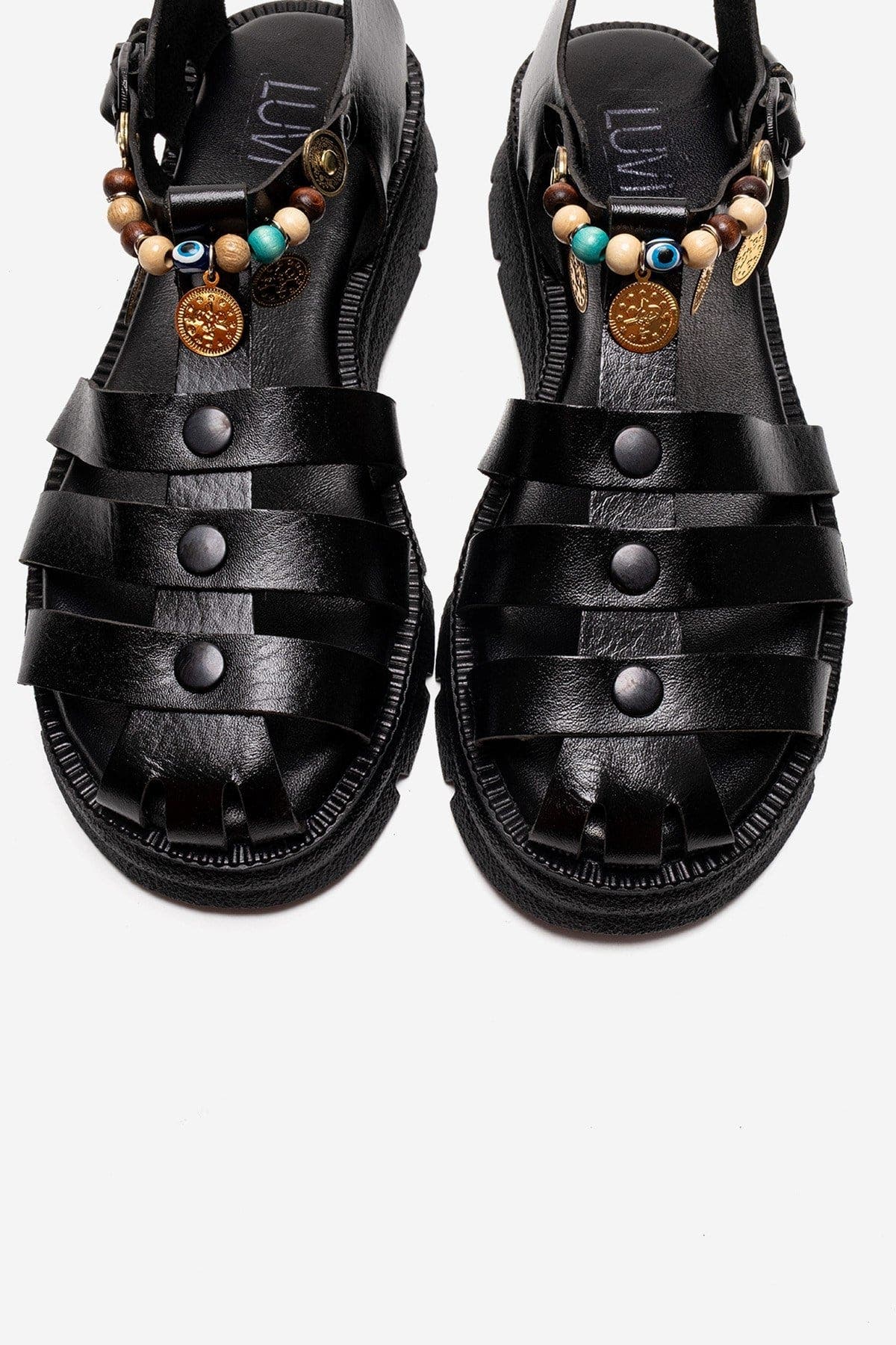 Forever & Always Shoes Solis Leather Beaded Sandal, Alternate, color, Black