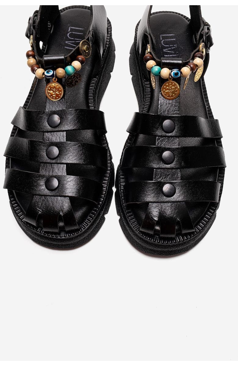 Forever & Always Shoes Solis Leather Beaded Sandal, Alternate, color, Black