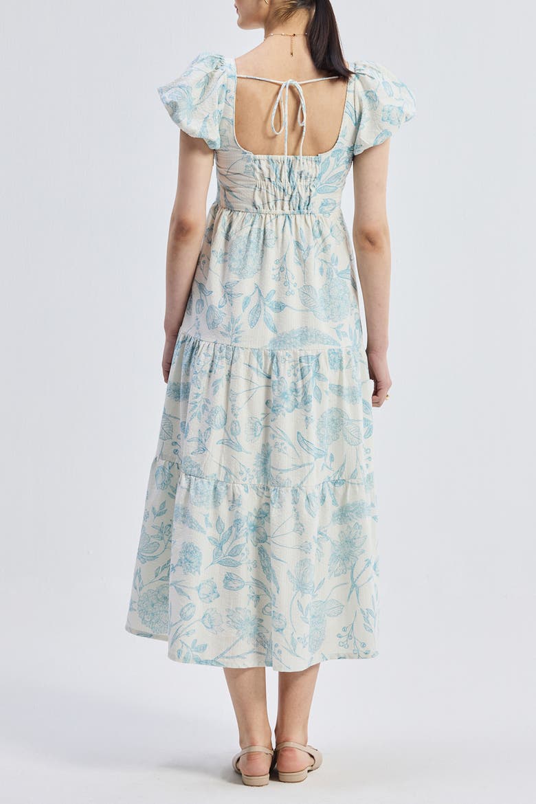 Puff Sleeve Tiered Maxi Dress in Blue Florals, Alternate, color, Floral Melody