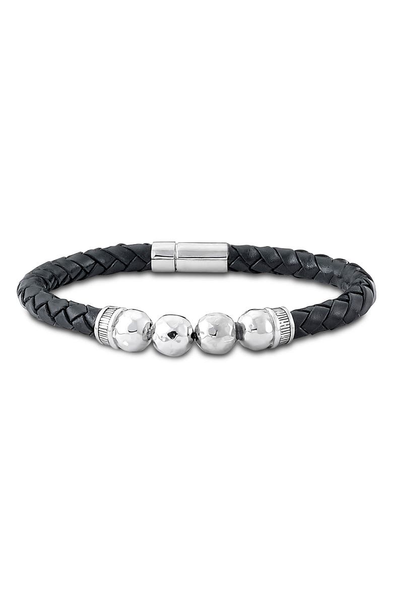SAMUEL B. Sterling Silver and Black Leather Chain Bracelet, Main, color, Black