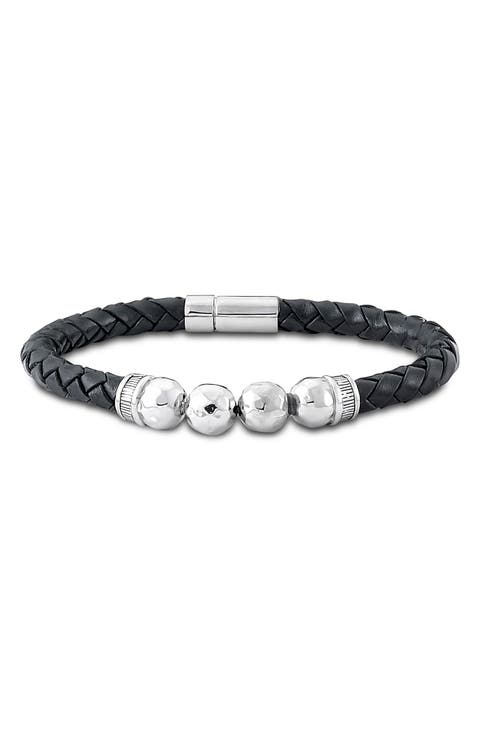 Sterling Silver and Black Leather Chain Bracelet