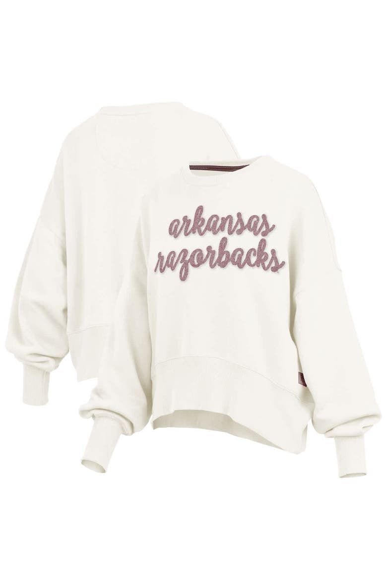 Women's Pressbox Cream Arkansas Razorbacks Chelsea Oversized Pullover Sweatshirt, Main, color, Cream