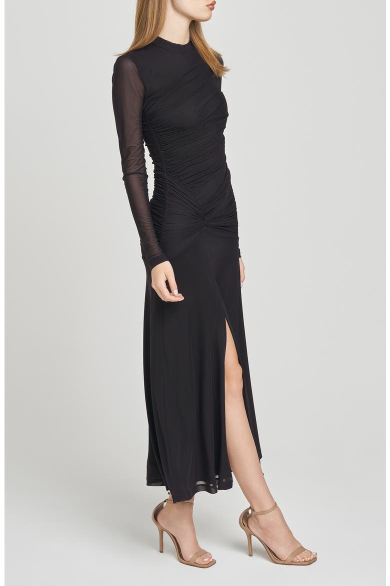 Selene Ruched Long Sleeve Dress, Alternate, color, BLACK