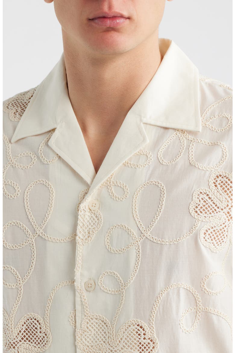 Ben Embroidered Detail Organic Cotton Camp Shirt, Alternate, color, IVORY