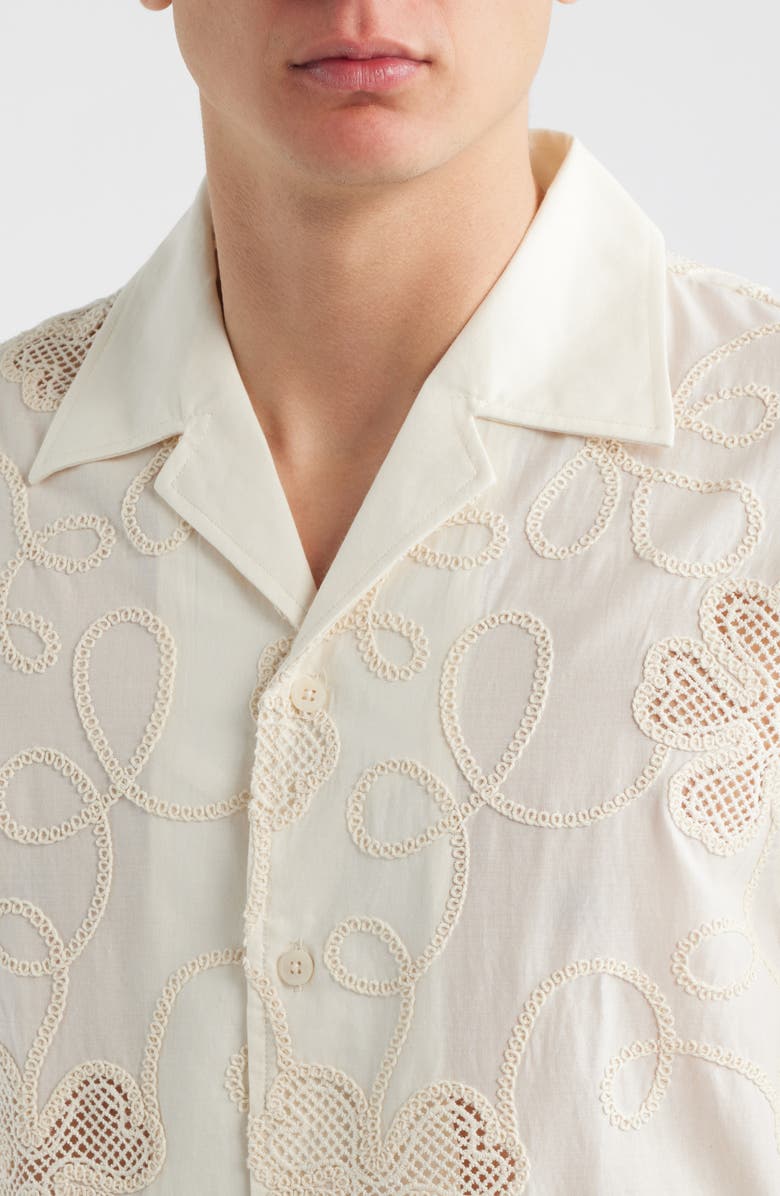 NN07 Ben Embroidered Detail Organic Cotton Camp Shirt, Alternate, color, Ivory