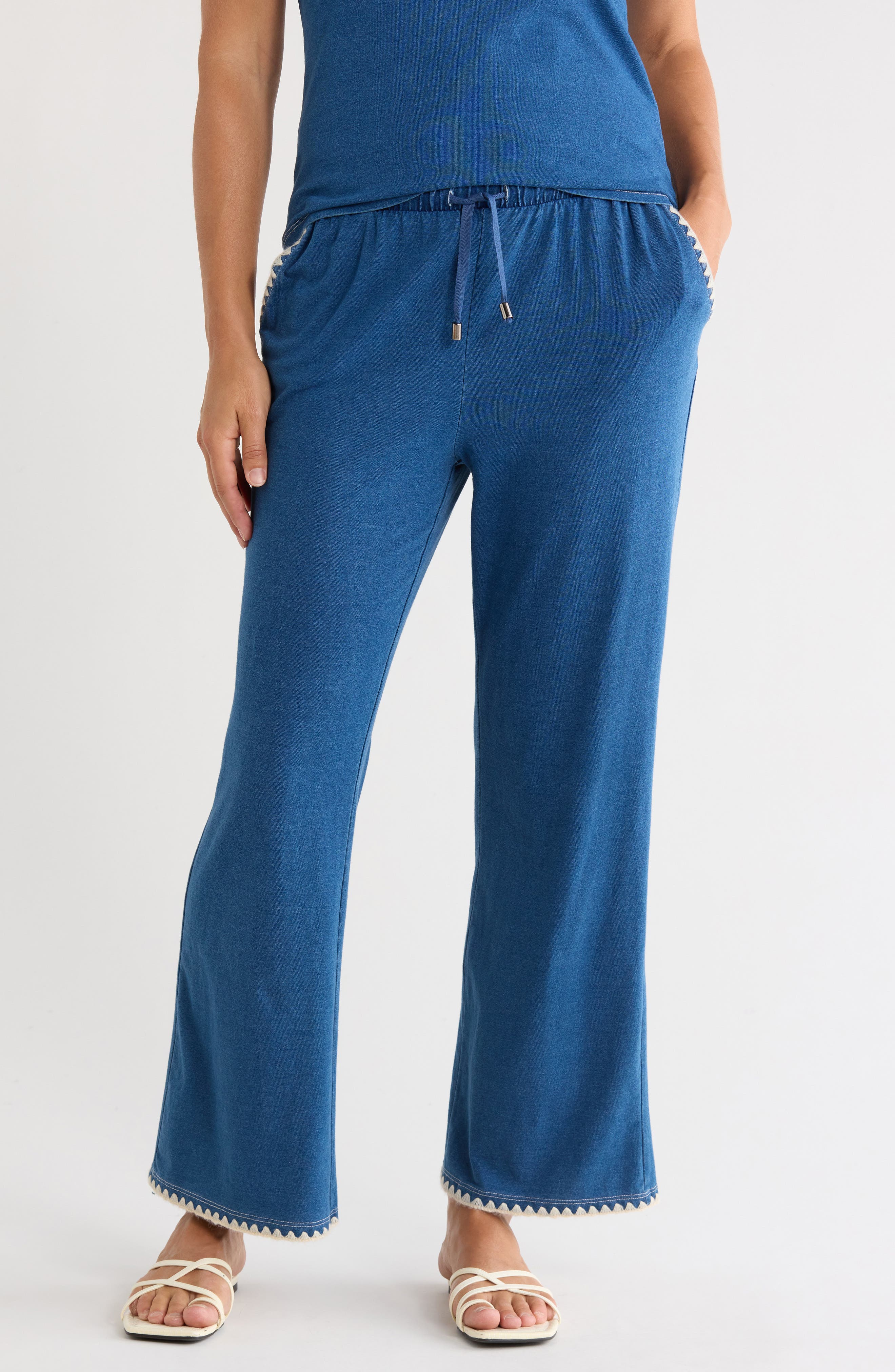 Blanket Stitch Knit Denim Pants