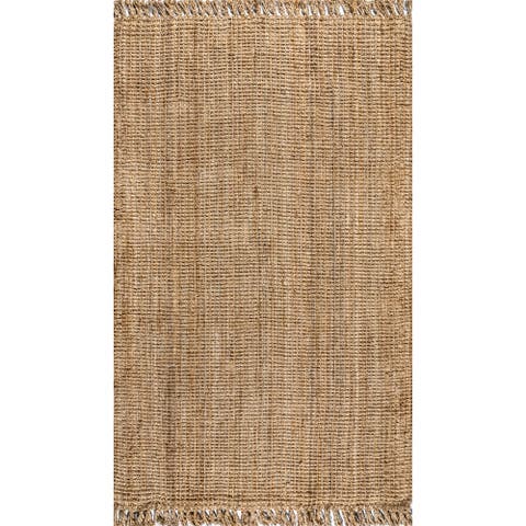 Pata Hand Woven Chunky Jute with Fringe Area Rug