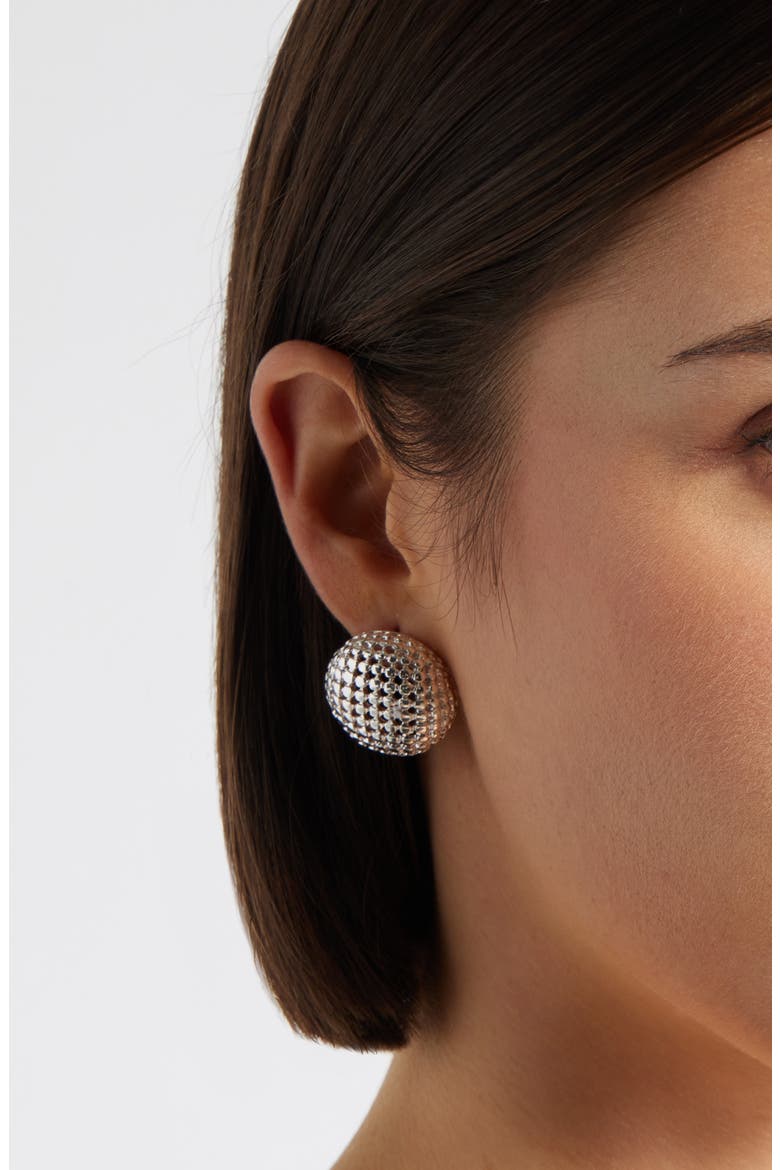 Mesh Button Stud Earrings, Alternate, color, SILVER