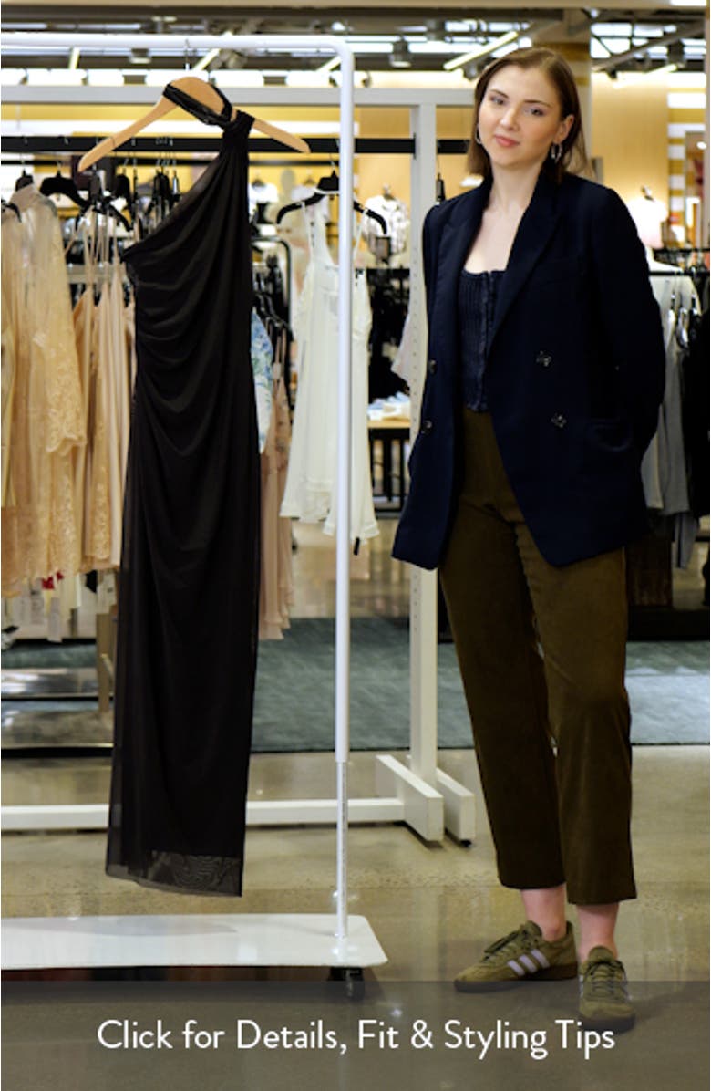 Avni Asymmetric Halter Neck Mesh Gown, sales video thumbnail