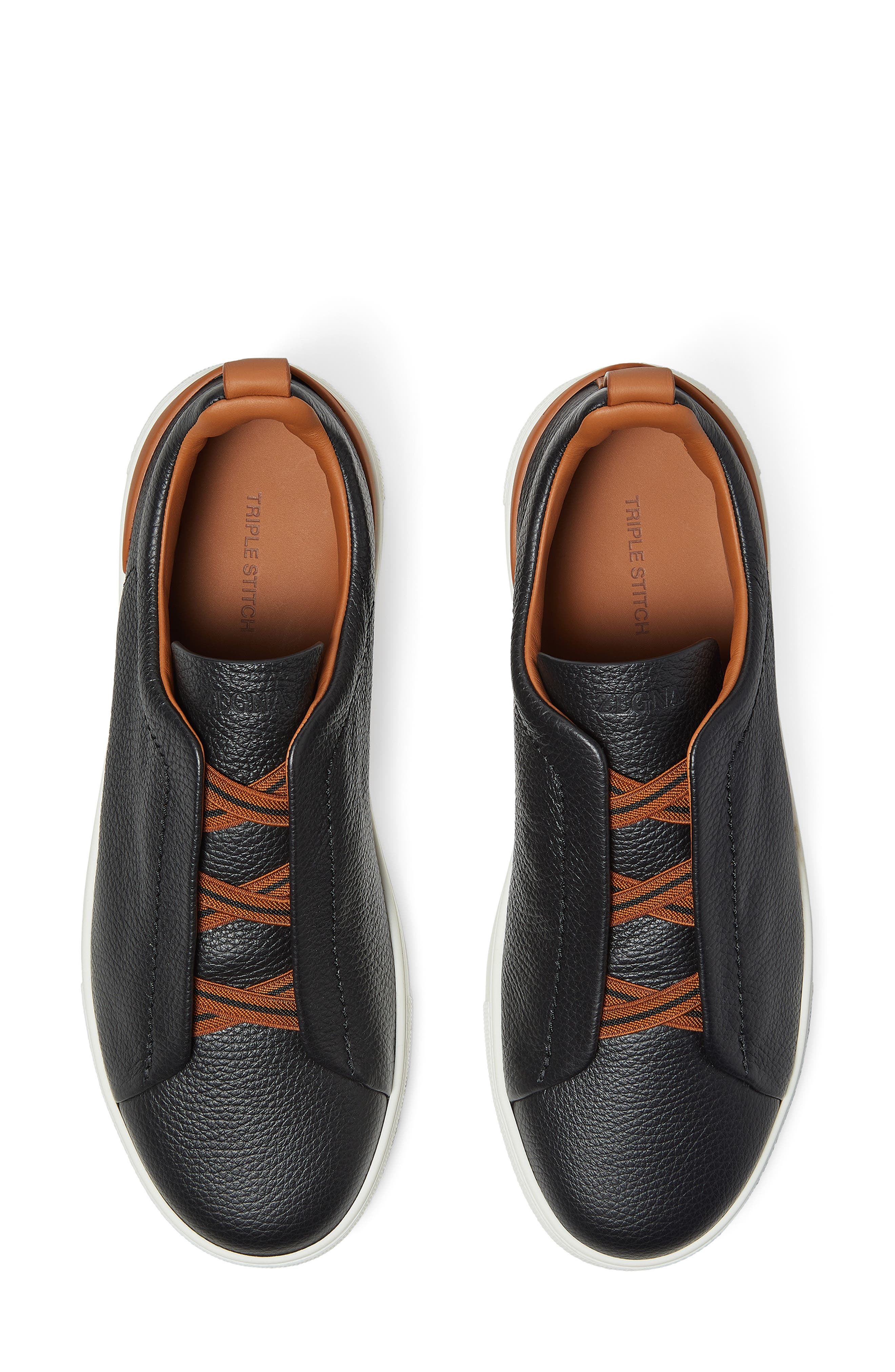 Triple Stitch™ Leather Slip-On Sneaker, Alternate, color, BLACK