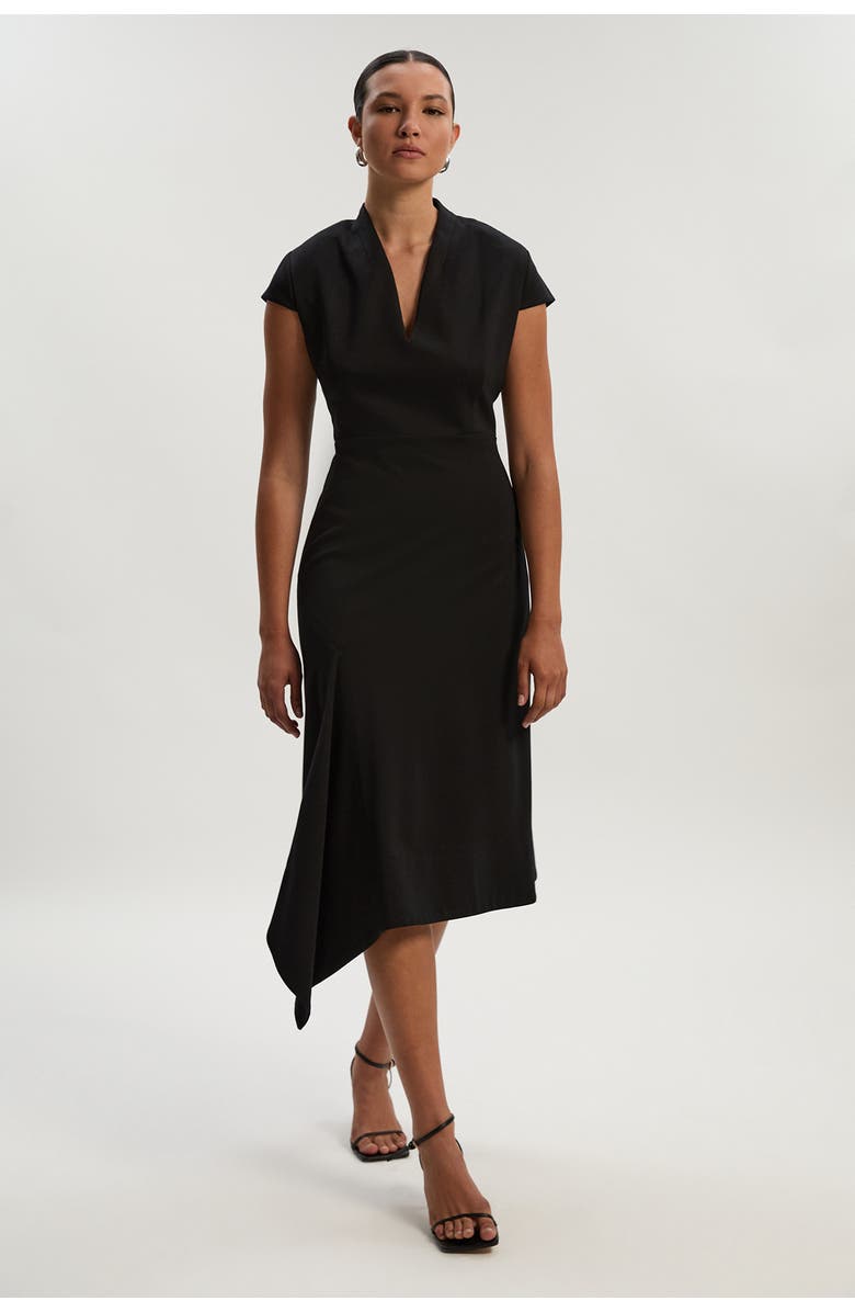 Karen Millen Asymmetric Front Tailored Midi Dress, Main, color, Black