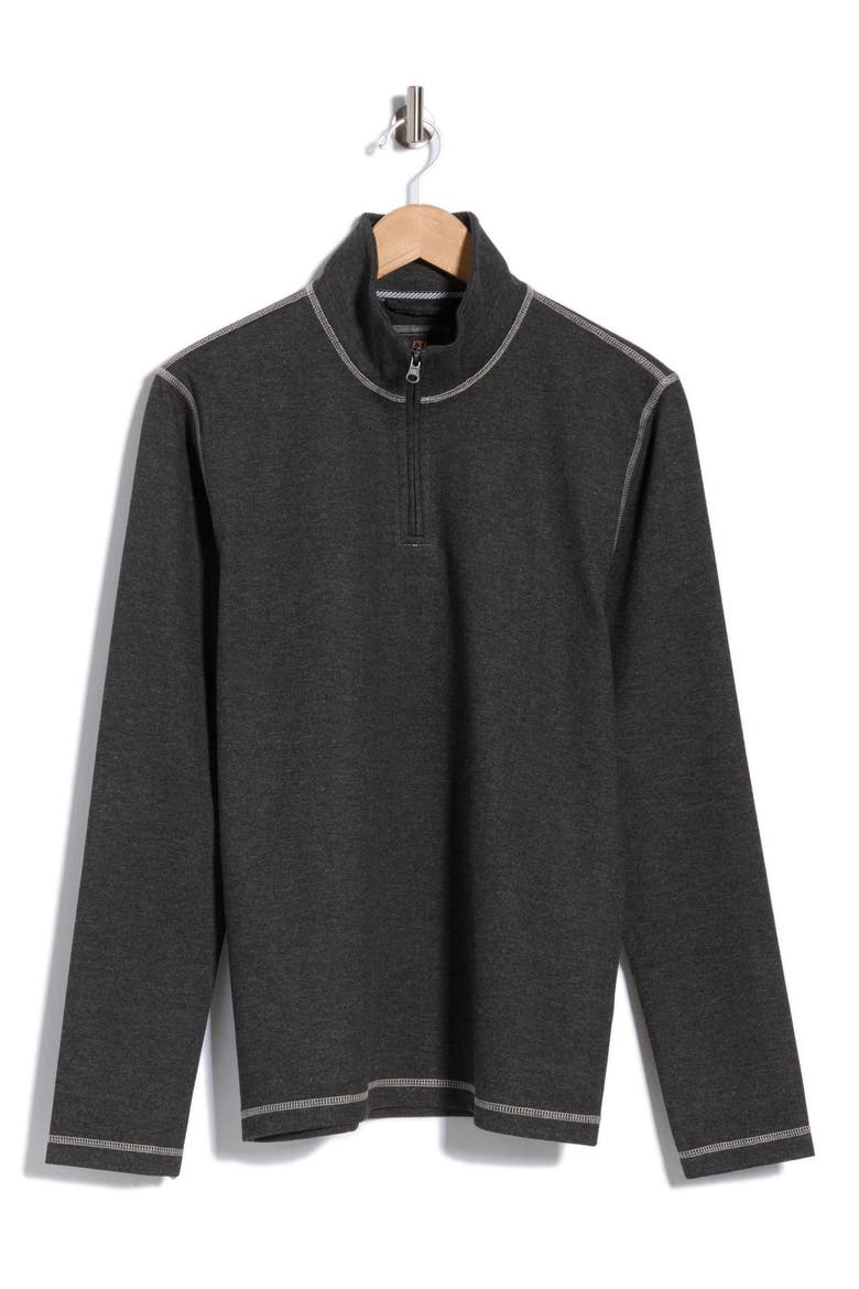 Plated Knit Mini Oxford Quarter Zip Pullover, Alternate, color, CHAR/ BLACK