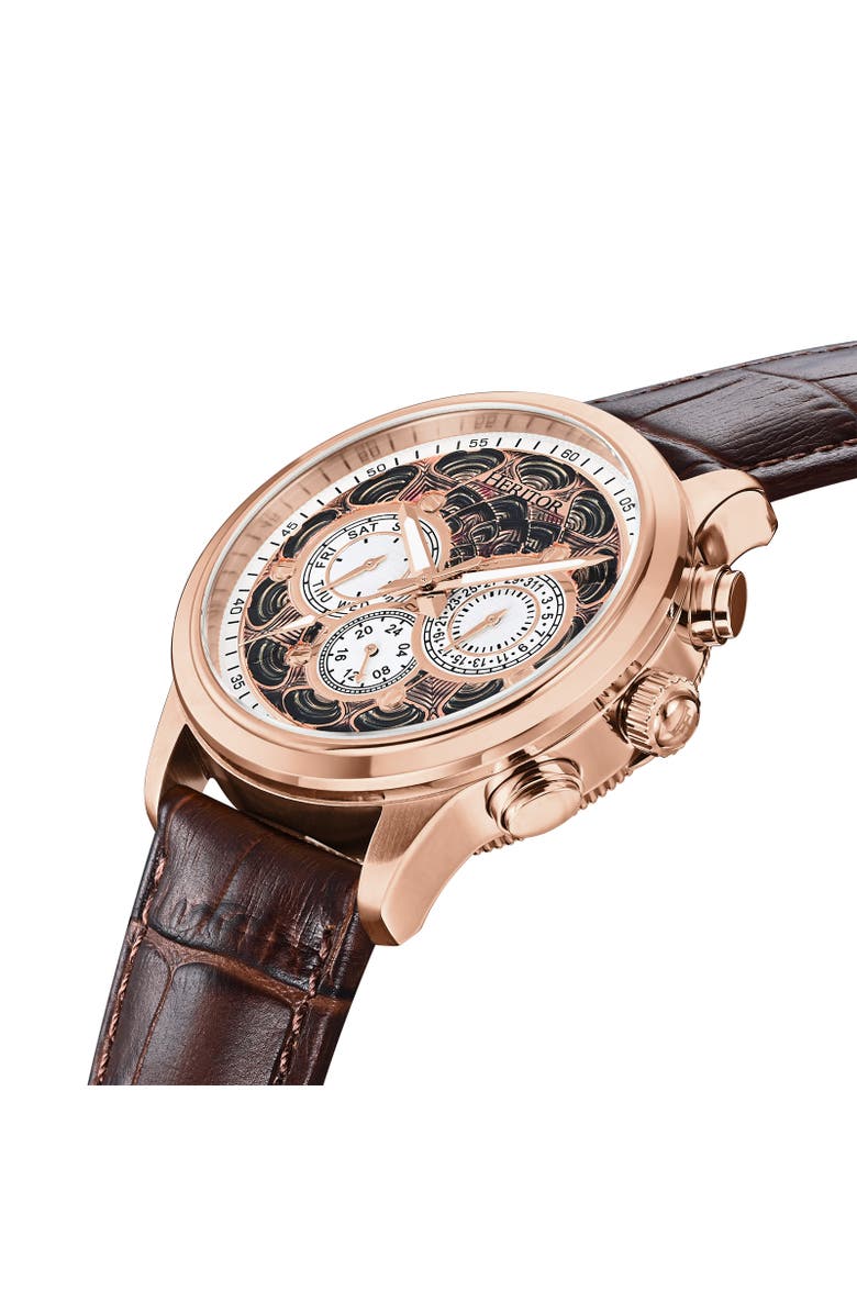 Heritor Automatic Apostle Leather-Band Watch w/ Day/Date, Alternate, color, Rose Gold/White