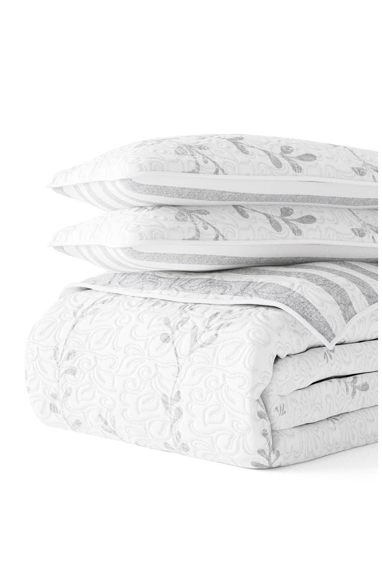 All Season Sprouting Vines Reversible Quilt & Sham Set, Alternate, color, LIGHT GRAY