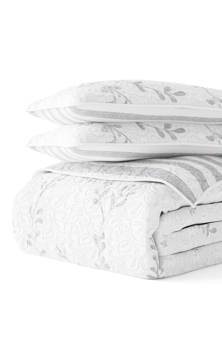 HOMESPUN All Season Sprouting Vines Reversible Quilt & Sham Set, Alternate, color, Light Gray
