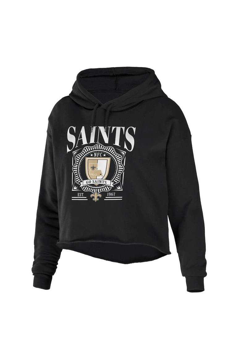 Women's WEAR by Erin Andrews Black New Orleans Saints Cropped Sponge Fleece Pullover Hoodie, Alternate, color, Black