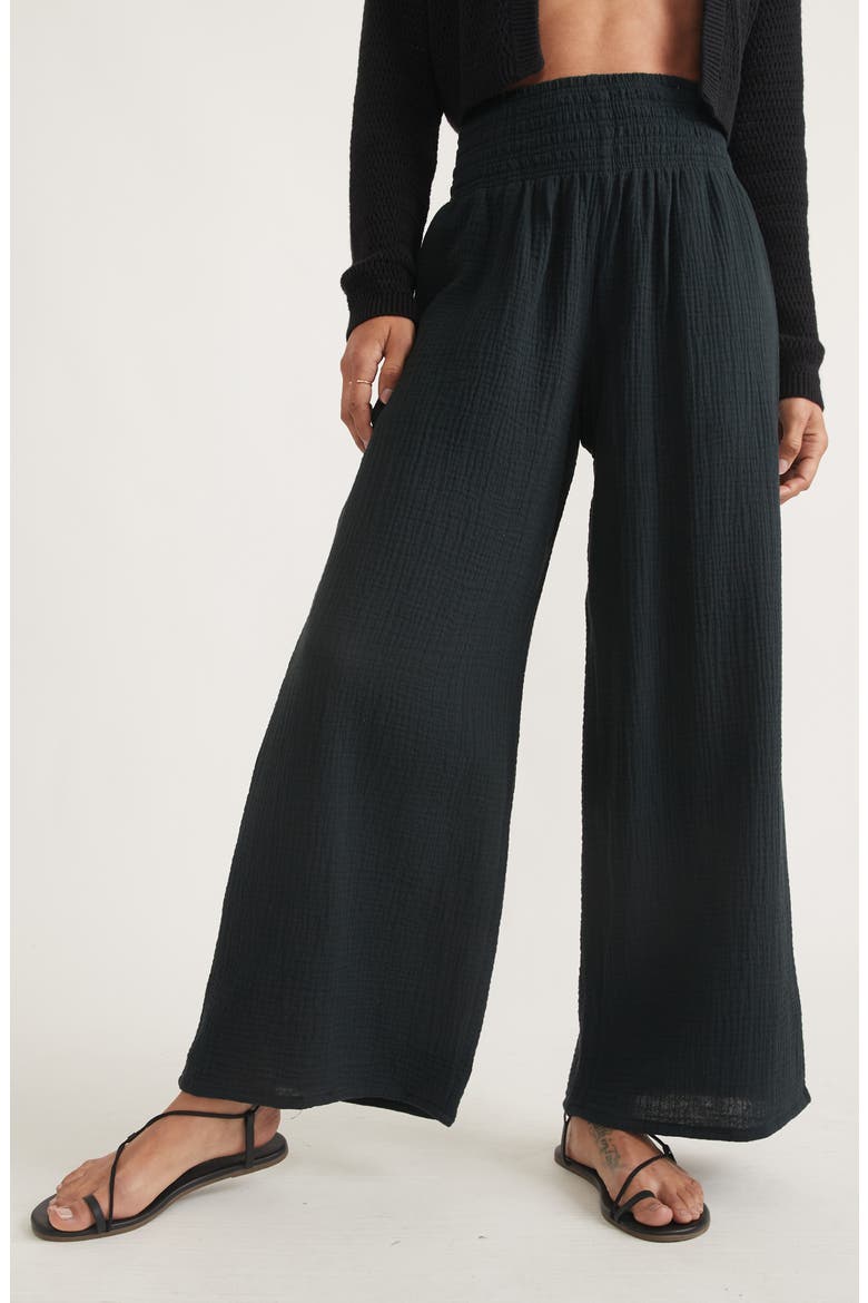Corinne Double Cloth Cotton Palazzo Pants, Main, color, FADEDBLACK