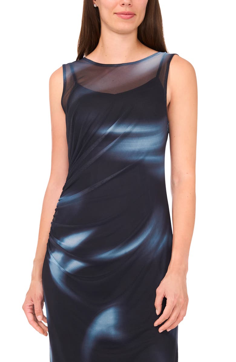 Halogen<sup>®</sup> Blur Print Sleeveless Mesh Midi Dress, Alternate, color, Rich Black