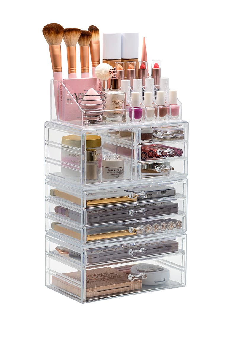 Clear Makeup & Jewelry Storage Case Display Set, Alternate, color, CLEAR