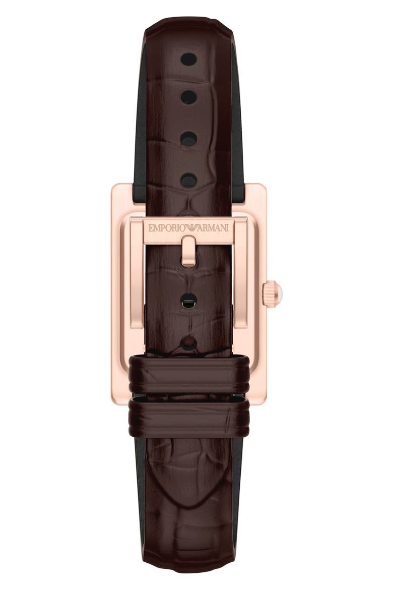 Two-Hand Mother-of-Pearl Leather Strap Tank Watch, 22mm x 32mm, Alternate, color, BROWN/ ROSE GOLD