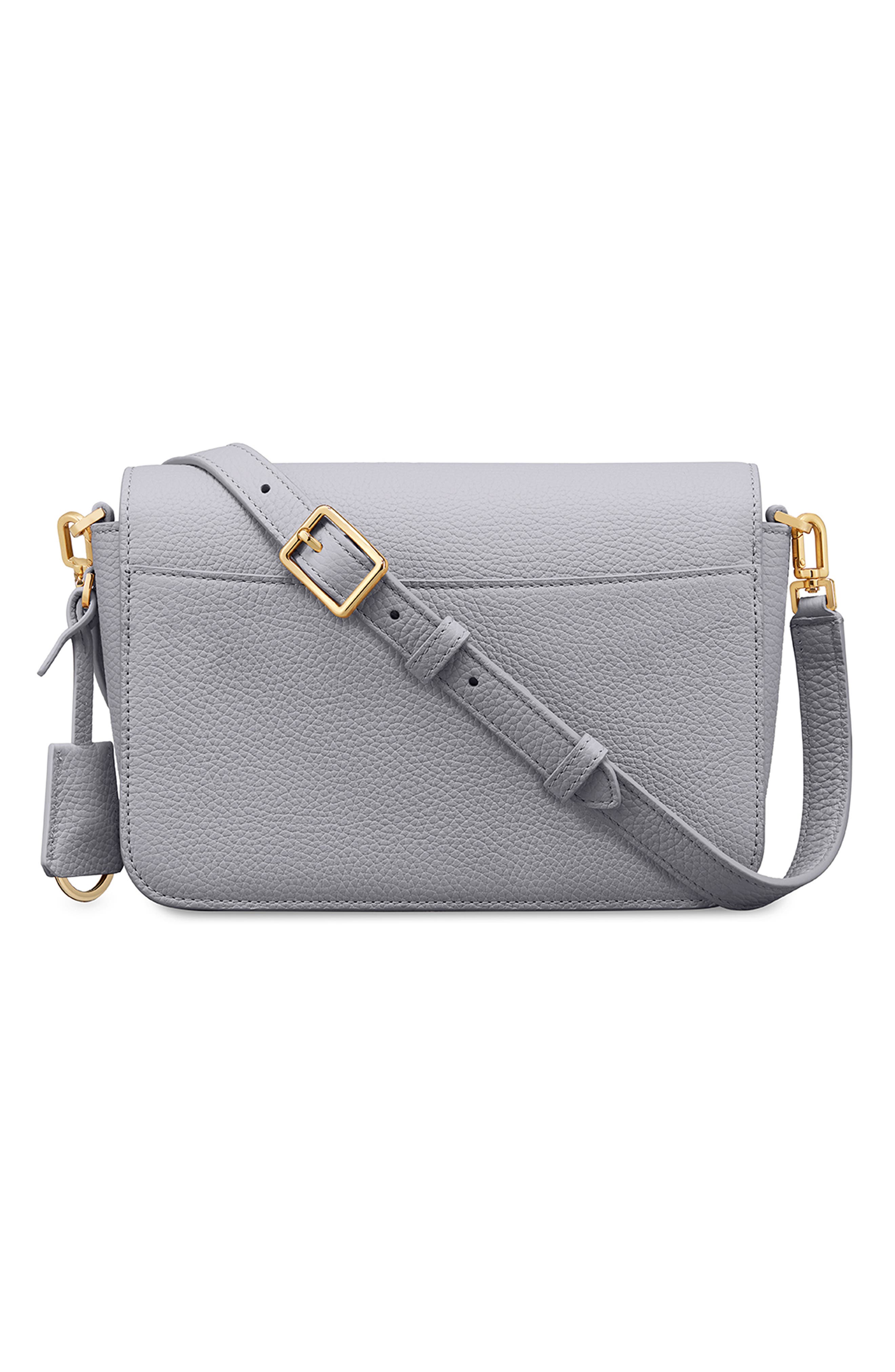 Medium Leather Flap Bag, Alternate, color, Dove Grey