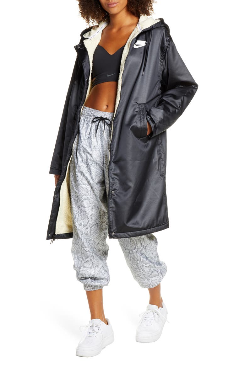Sportswear Fleece Lined Parka, Main, color, BLACK/ MUSLIN/ WHITE