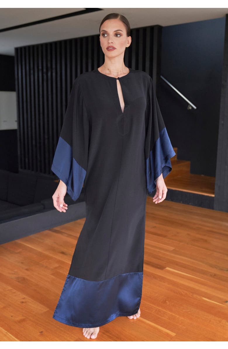 ocean+main Wide Sleeve Silk Tunic Dress, Alternate, color, Black And Navy